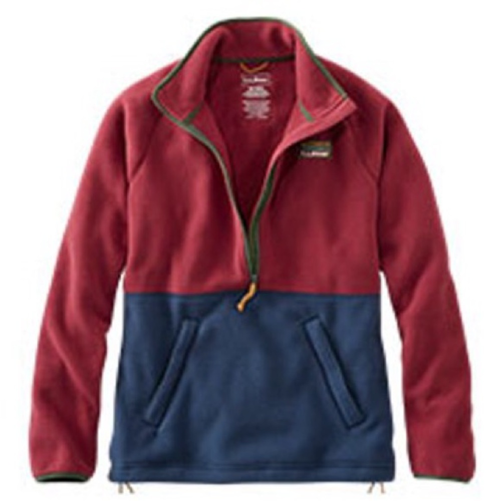LL Bean Mountain Classic Colorblock Fleece Half Zip Pullover Maroon Navy Blue M